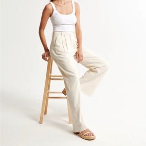 Linen-Blend Tailored Wide Leg Pant